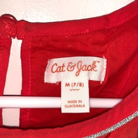 Cat & Jack Girls Red Starry Ruffle Sleeveless Dress M 7/8 Rayon & Cotton Blend - Picture 2 of 8